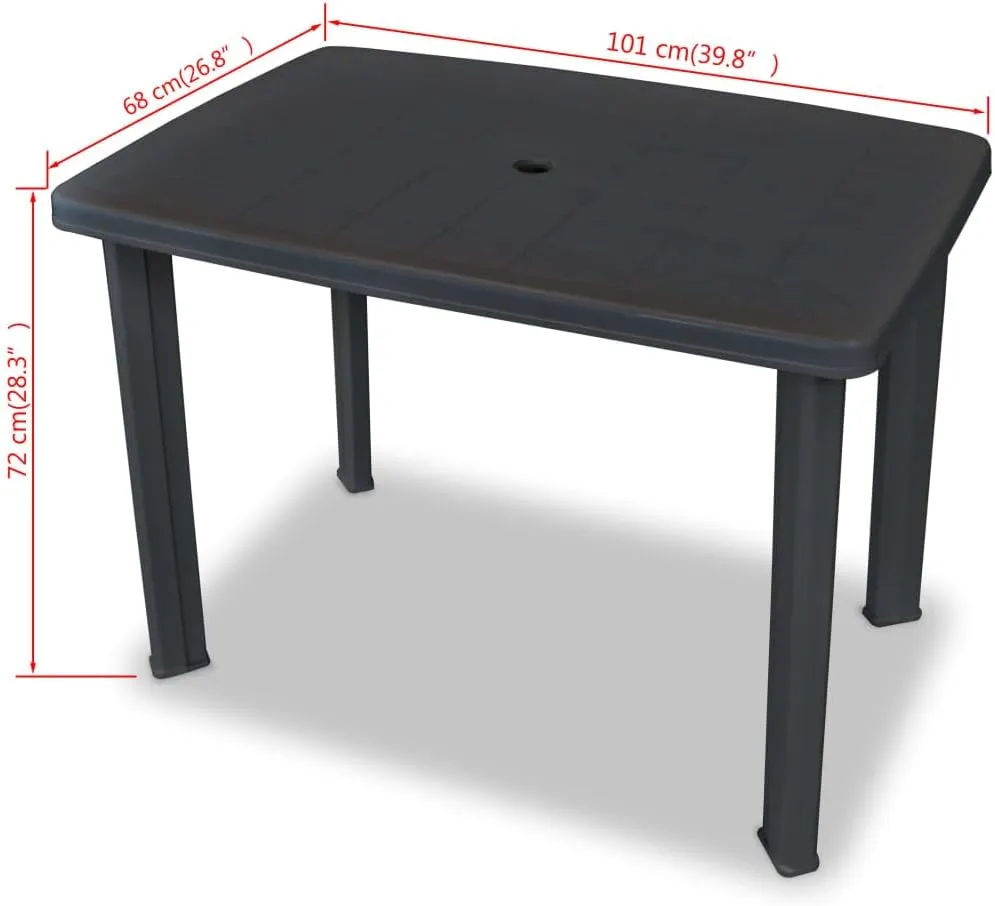 vidaXL Anthracite Patio Table - Weather-Resistant Plastic Garden Table with 1.4" Umbrella Hole - Lightweight, Easy to Assemble - Suitable for Patio, Garden, Campsite, Outdoor Dining - 39.8"x26.8"x...