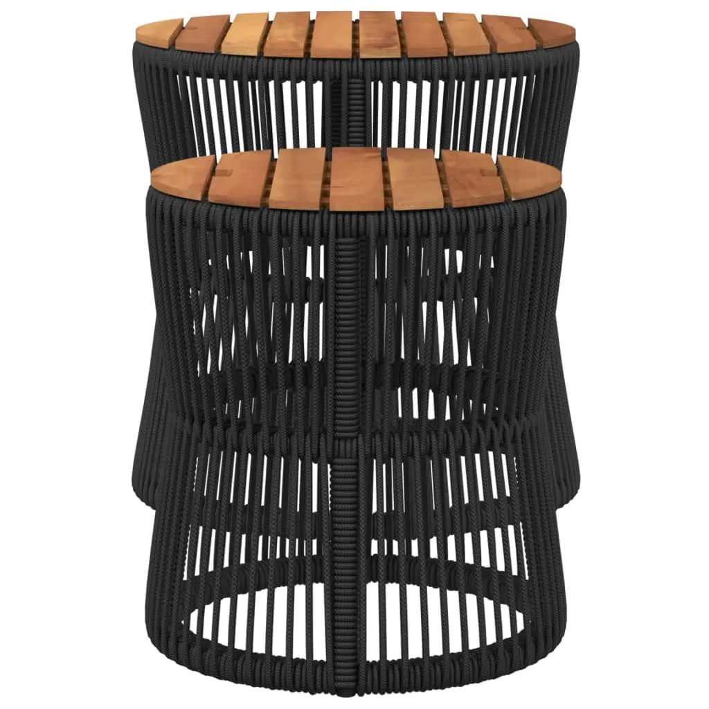 vidaXL Patio Side Tables 2 pcs with Wooden Top Black Poly Rattan
