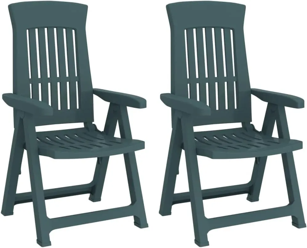 vidaXL Set of 2 Patio Reclining Chairs - Adjustable Backrest, Foldable, Lightweight & Easy to Move - Durable & Weather-Resistant Polypropylene Construction - Green