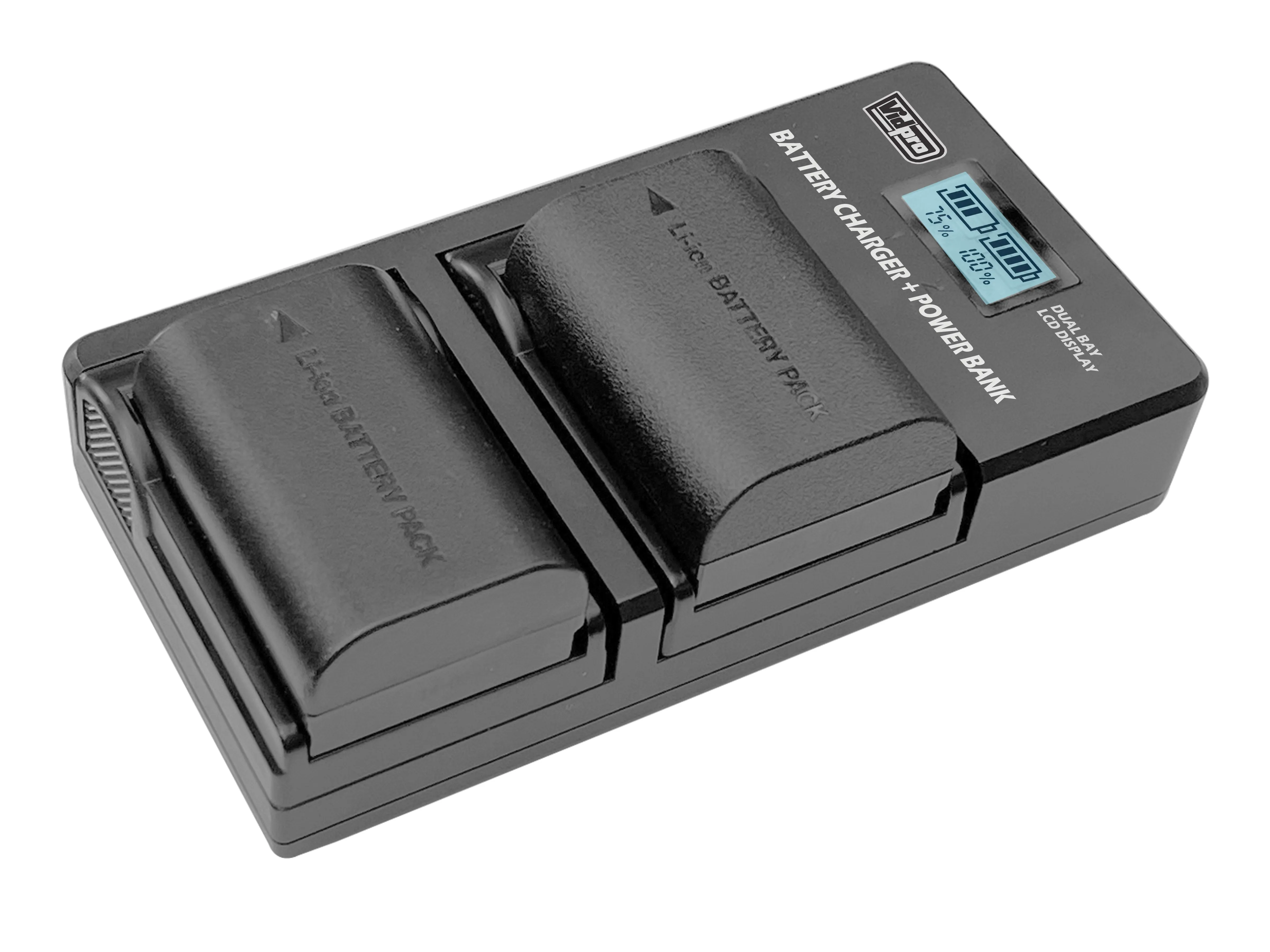 Vidpro VDL Dual-Bay LCD Display Charger   Power Bank F/7.2V & 7.4V Camera Batteries