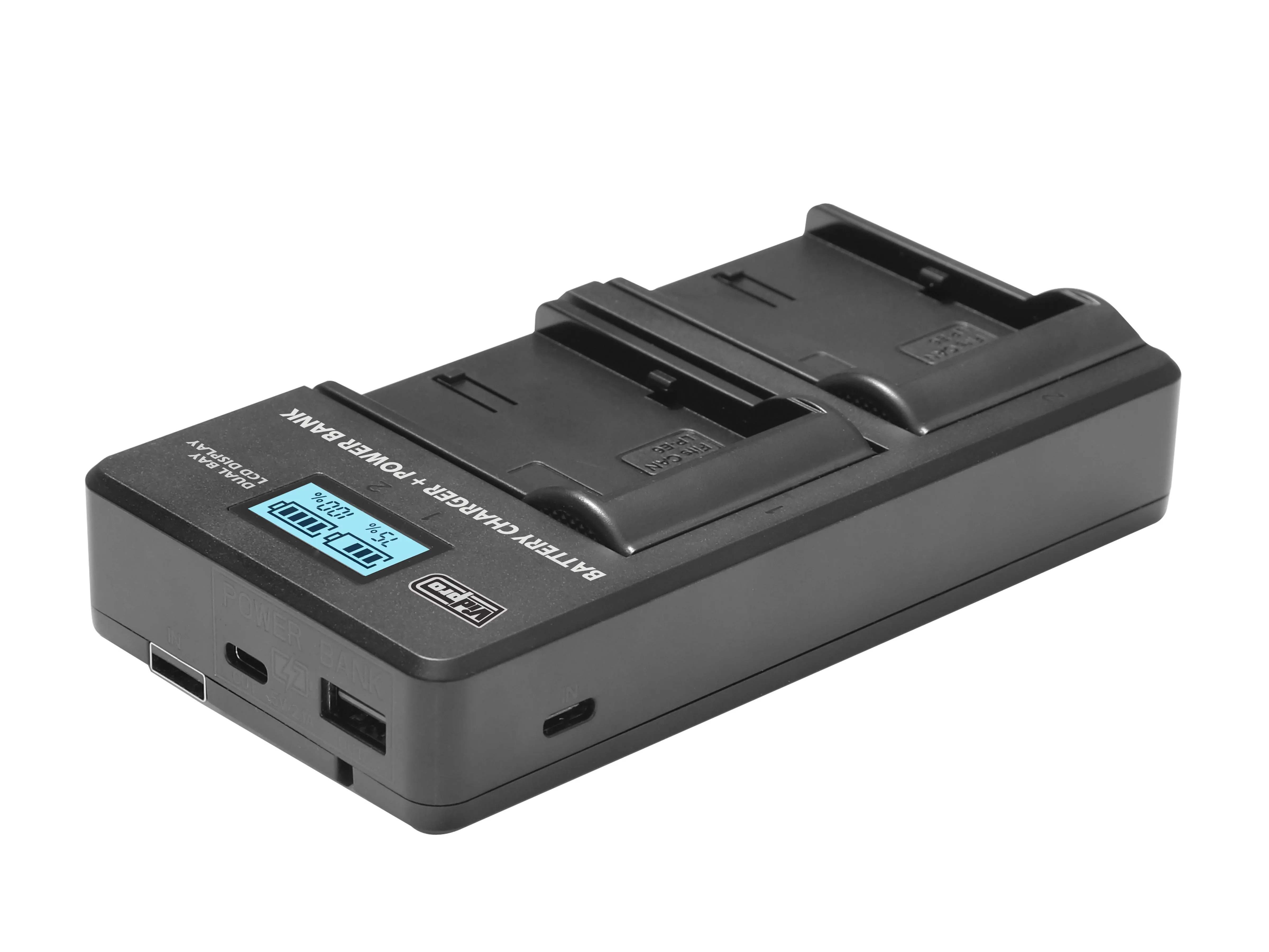 Vidpro VDL Dual-Bay LCD Display Charger   Power Bank F/7.2V & 7.4V Camera Batteries