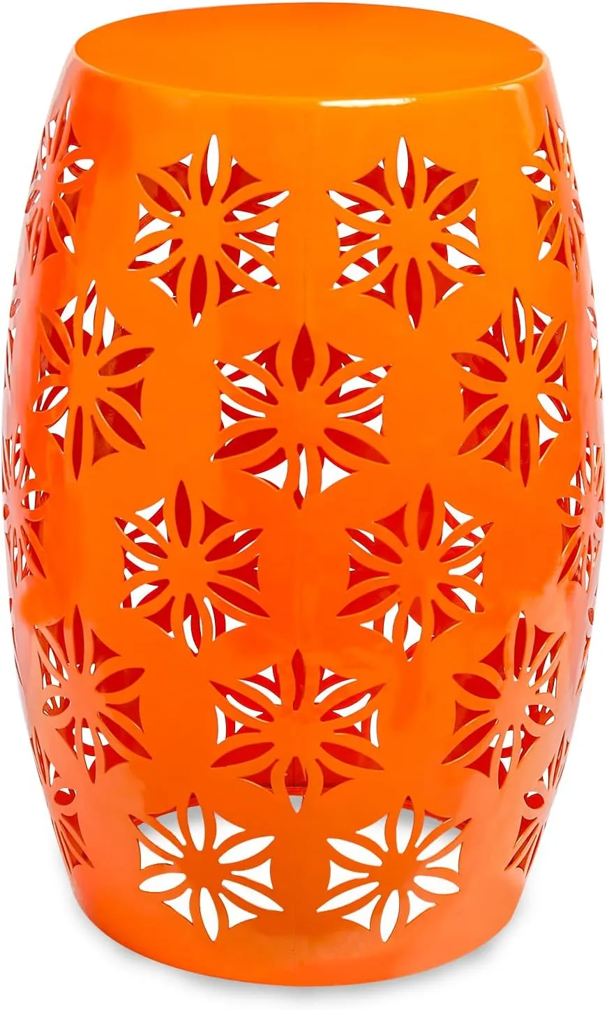Vipush Outdoor Lace Cut Iron Side Table, Patio Garden Stool Coffee End Table Nightstand for Small Spaces, Living Room, Front Porch, Poolside, Orange