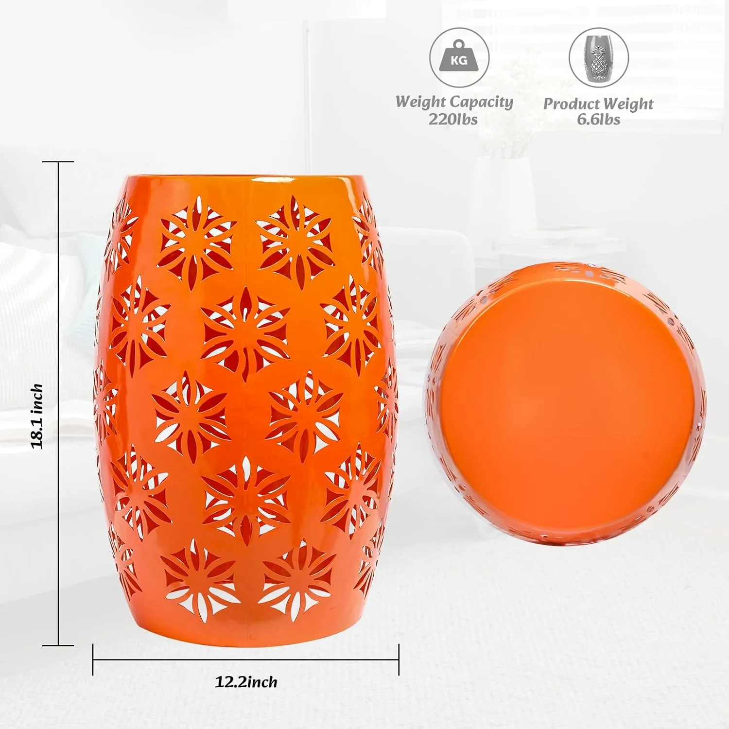 Vipush Outdoor Lace Cut Iron Side Table, Patio Garden Stool Coffee End Table Nightstand for Small Spaces, Living Room, Front Porch, Poolside, Orange