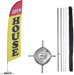 Vispronet Open House Feather Flag Kit - 13.5ft Swooper Flag with Pole Set, Cross Base and Weight Bag - Open House, Realtors, Rentals - Printed in the USA