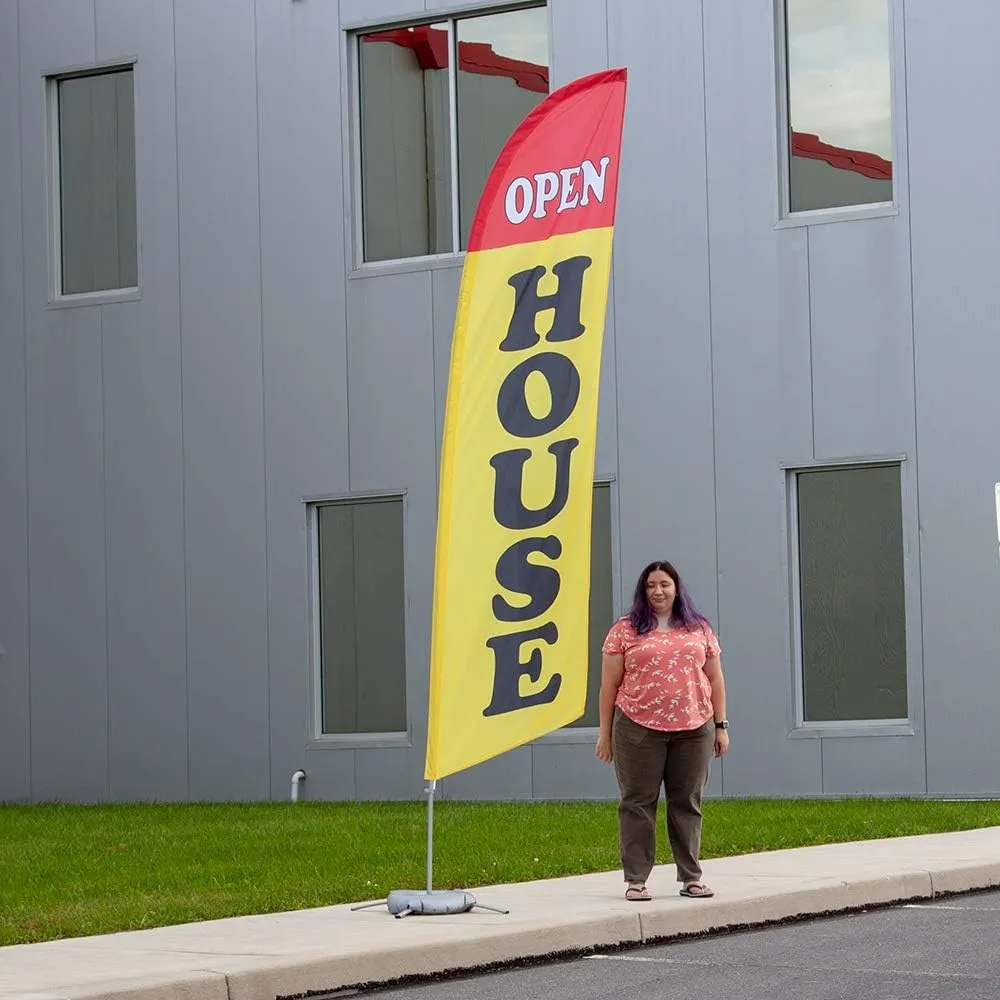 Vispronet Open House Feather Flag Kit - 13.5ft Swooper Flag with Pole Set, Cross Base and Weight Bag - Open House, Realtors, Rentals - Printed in the USA