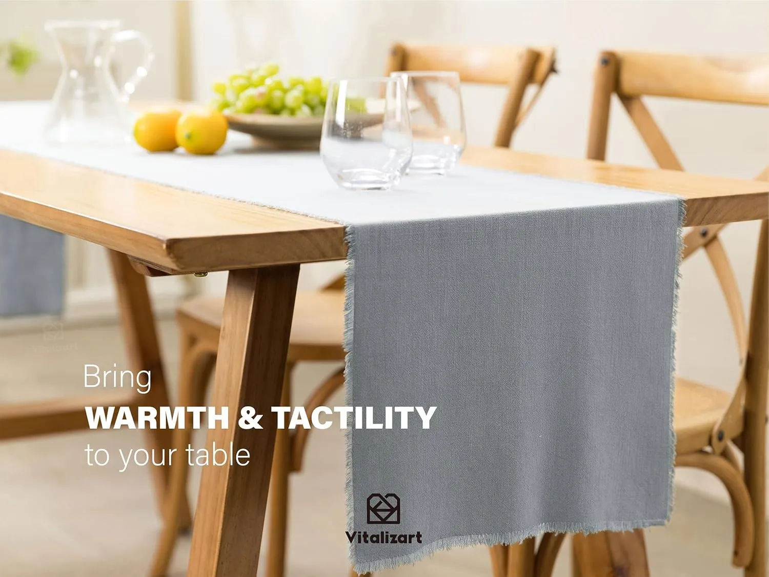 Vitalizart Light Blue Table Runner 14 x 120 Inches Long Slub Texture Cotton Linen Table Runner for Rustic Home Decorations Dining Room Wedding Decor Reception Bridal Shower Thanksgiving Christmas