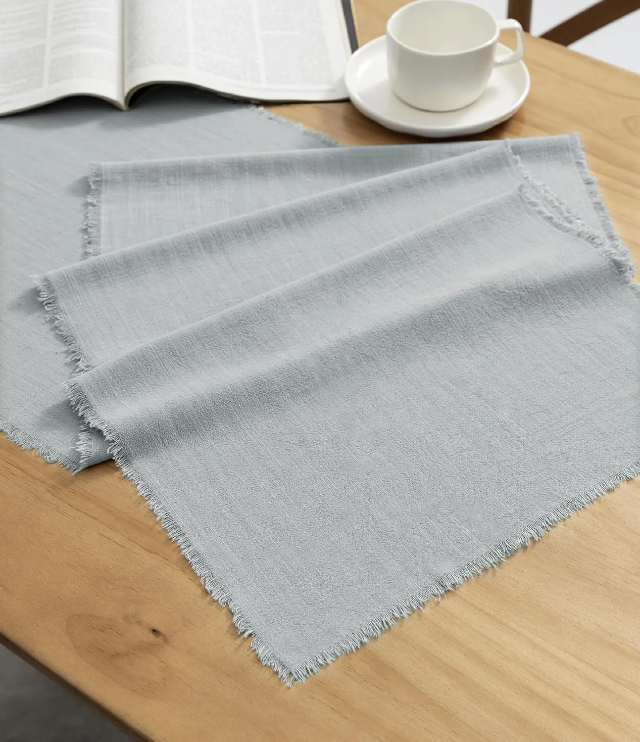 Vitalizart Light Blue Table Runner 14 x 120 Inches Long Slub Texture Cotton Linen Table Runner for Rustic Home Decorations Dining Room Wedding Decor Reception Bridal Shower Thanksgiving Christmas