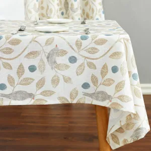 VOGOL Solid Rustic Table Cloth, Washable Faux Linen Country Birds Pattern Tablecloth, Rectangle Table Cover for Kitchen Dining Desk Decoration, 52 x 84 Inches, Beige