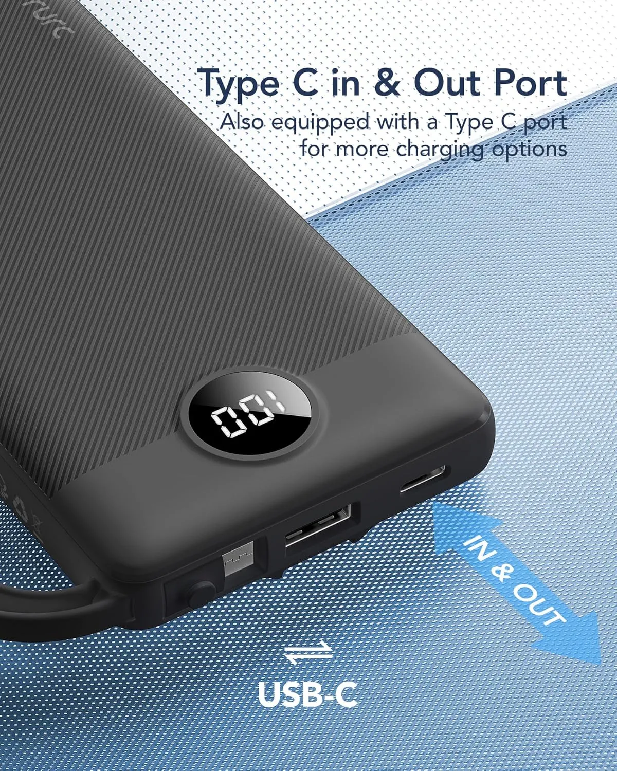 VRURC Portable Charger with Built in Cables, 10000mAh Travel Essentials Power Bank, 5 Output 2 Input LED Display External Battery Pack Compatible with iPhone,Samsung,Android-Black(1 Pack)
