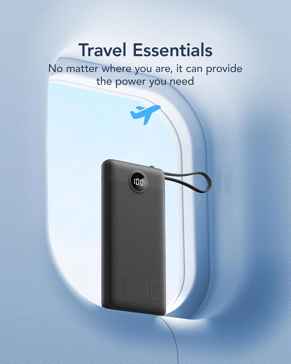 VRURC Portable Charger with Built in Cables, 10000mAh Travel Essentials Power Bank, 5 Output 2 Input LED Display External Battery Pack Compatible with iPhone,Samsung,Android-Black(1 Pack)