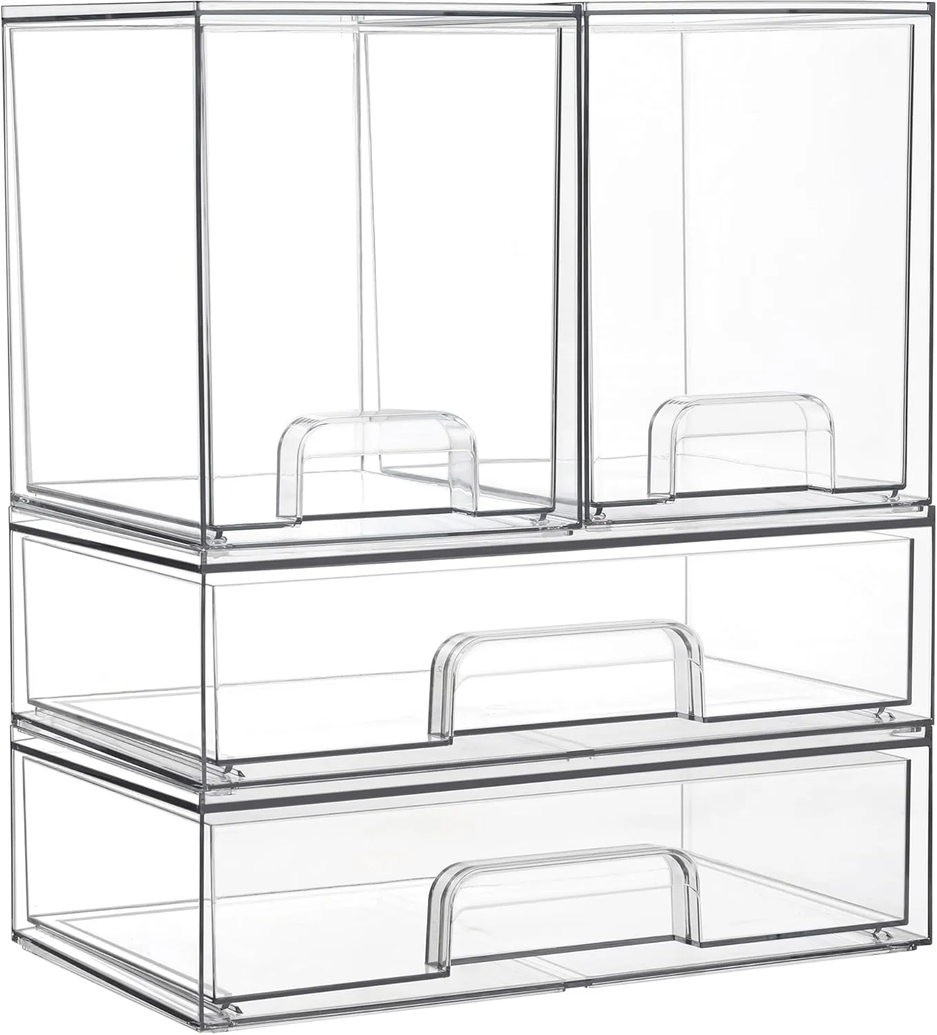 Vtopmart Stackable Storage Drawers Set of 4,Clear Plastic Organizer Bins for Makeup, Cosmetics, Beauty Supplies,Ideal for Vanity, Bathroom,Cabinet,Pantry Organization