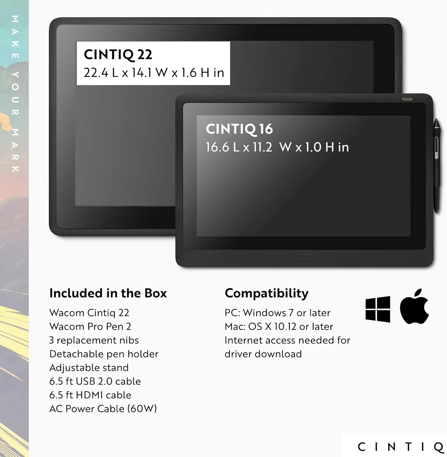 Wacom Cintiq 22 Drawing Tablet with Screen, 21.5" Full HD Display Graphic Arts Tablet Includes Pro Pen 2 w/ Tilt Response, Graphic Design Animation Display Pad for Mac, PC