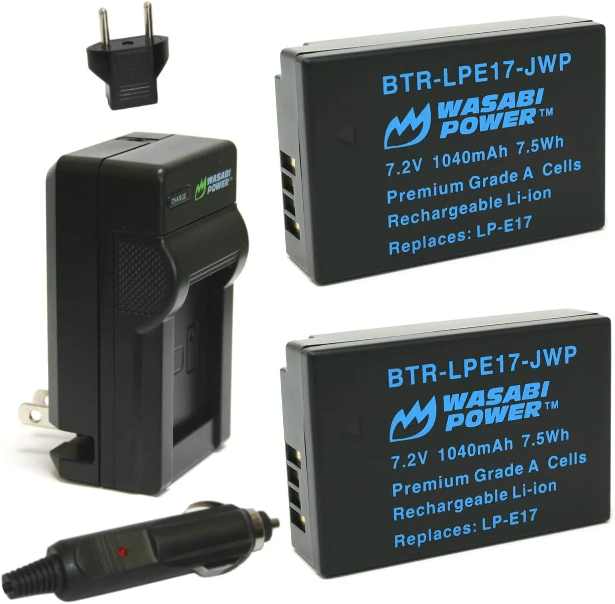 Wasabi Power Battery (2-Pack) and Charger for Canon LP-E17 and Canon EOS RP, EOS M6 Mark II, M6, M5, M3, EOS Rebel T8i, T7i, T6i, T6s, EOS Rebel SL3, SL2, EOS 77D