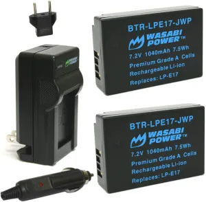 Wasabi Power Battery (2-Pack) and Charger for Canon LP-E17 and Canon EOS RP, EOS M6 Mark II, M6, M5, M3, EOS Rebel T8i, T7i, T6i, T6s, EOS Rebel SL3, SL2, EOS 77D
