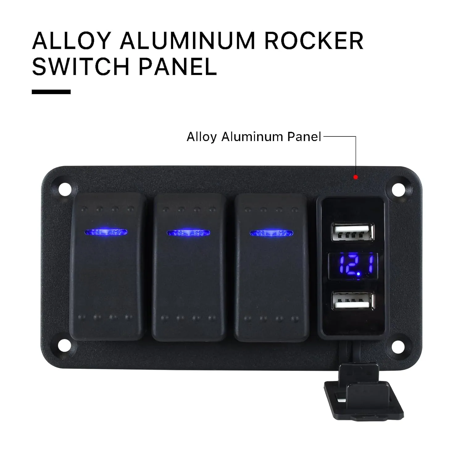 Waterproof Toggle Switch Panel 3 Gang Aluminum Rocker Switch Panel 12V/24V On-Off 3 Pin Switch Panel with USB Charger for Marine Boat Automotive Car RV Truck Jeeps UTV Vehicles