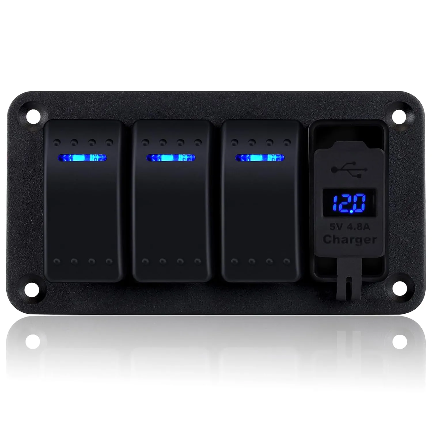 Waterproof Toggle Switch Panel 3 Gang Aluminum Rocker Switch Panel 12V/24V On-Off 3 Pin Switch Panel with USB Charger for Marine Boat Automotive Car RV Truck Jeeps UTV Vehicles