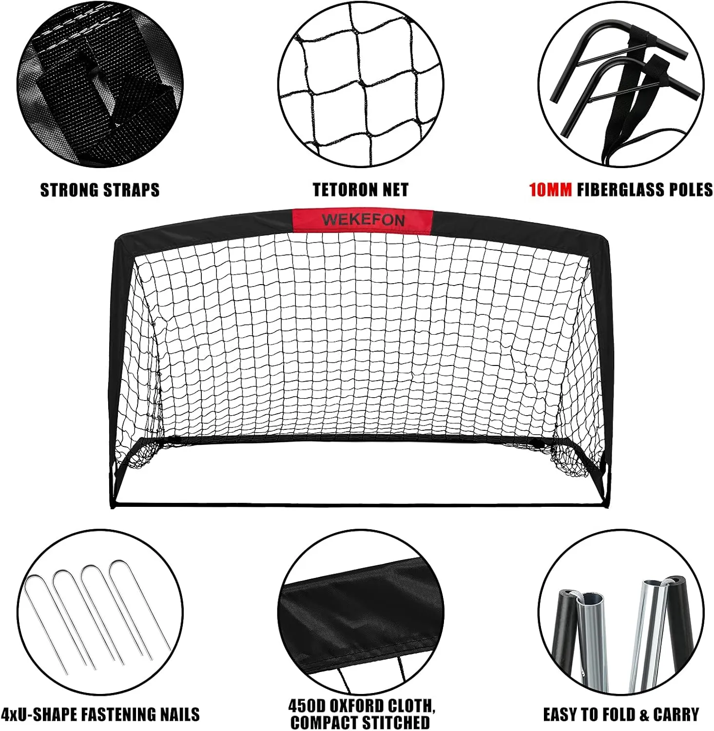 WEKEFON Soccer Goal, 5' x 3.1' Portable Soccer Net with Carry Bag for Backyard Games and Training for Adults and Youth Soccer Practice