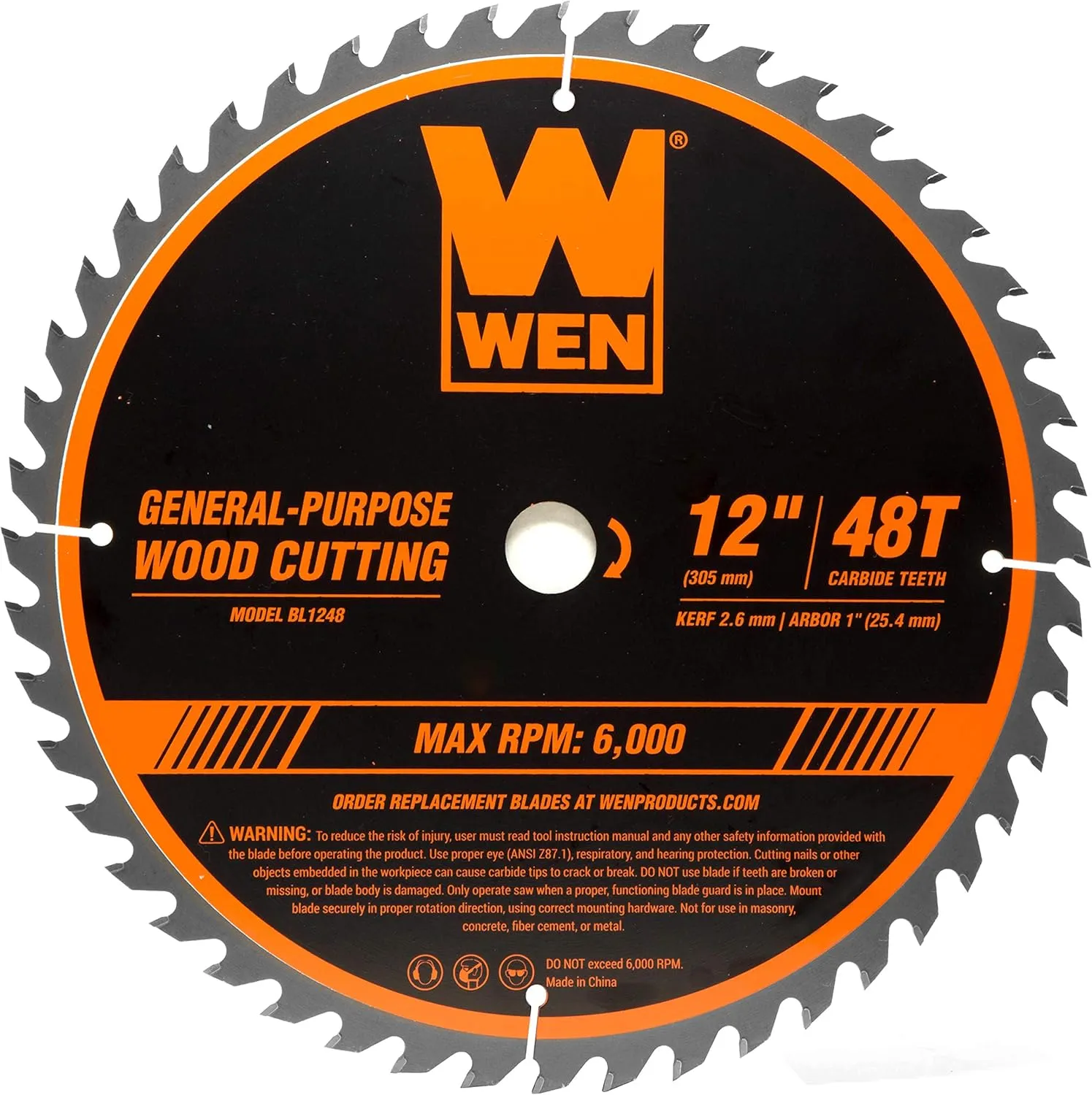 WEN BL1248 12-Inch 48-Tooth Carbide-Tipped Professional Woodworking Saw Blade for Miter Saws and Table Saws,Silver