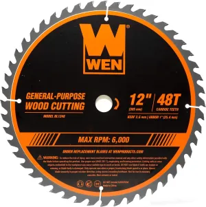 WEN BL1248 12-Inch 48-Tooth Carbide-Tipped Professional Woodworking Saw Blade for Miter Saws and Table Saws,Silver