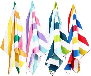 Whale Flotilla 4 Pack Quick Dry Beach Towels Oversized (35"x70"), Microfiber Sand-Free Beach Towel Set, Extra Large Compact Pool Travel Accessories, Pink/Summer/Green/Orange