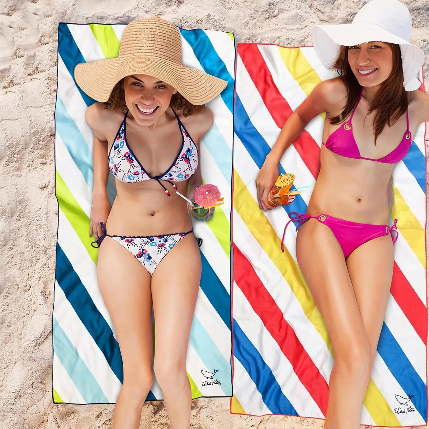 Whale Flotilla 4 Pack Quick Dry Beach Towels Oversized (35"x70"), Microfiber Sand-Free Beach Towel Set, Extra Large Compact Pool Travel Accessories, Pink/Summer/Green/Orange