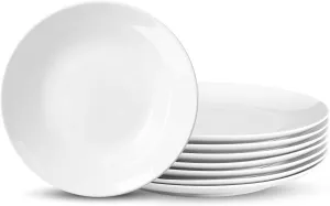 White Ceramic Dinner Plates Set of 8, 10 inch, Salad Plates, Pizza Plates, Dinnerware Sets, Microwave & Dishwasher Safe