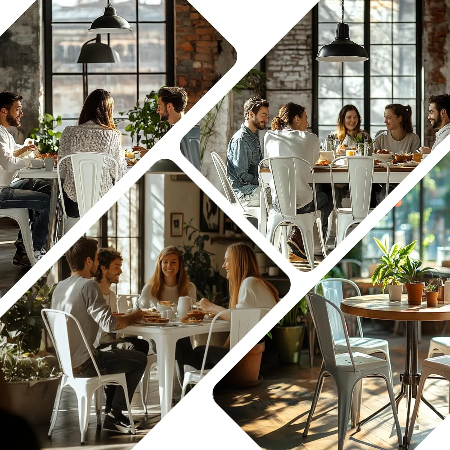 White Metal Dining Chairs Set of 2 Iron Stackable Industrial Tolix Style Outdoor Farmhouse Kitchen Cafe Arctic White Color