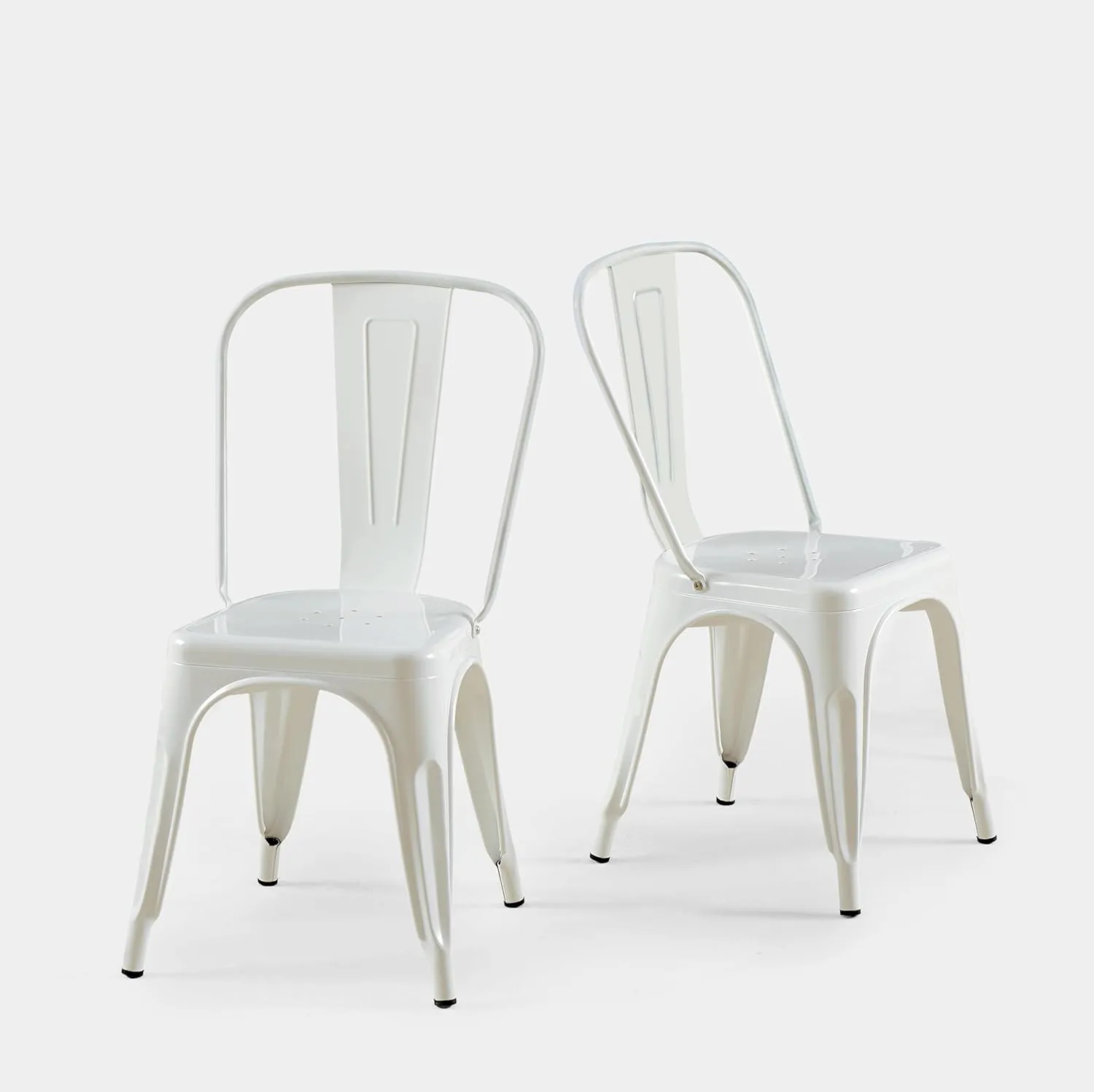 White Metal Dining Chairs Set of 2 Iron Stackable Industrial Tolix Style Outdoor Farmhouse Kitchen Cafe Arctic White Color