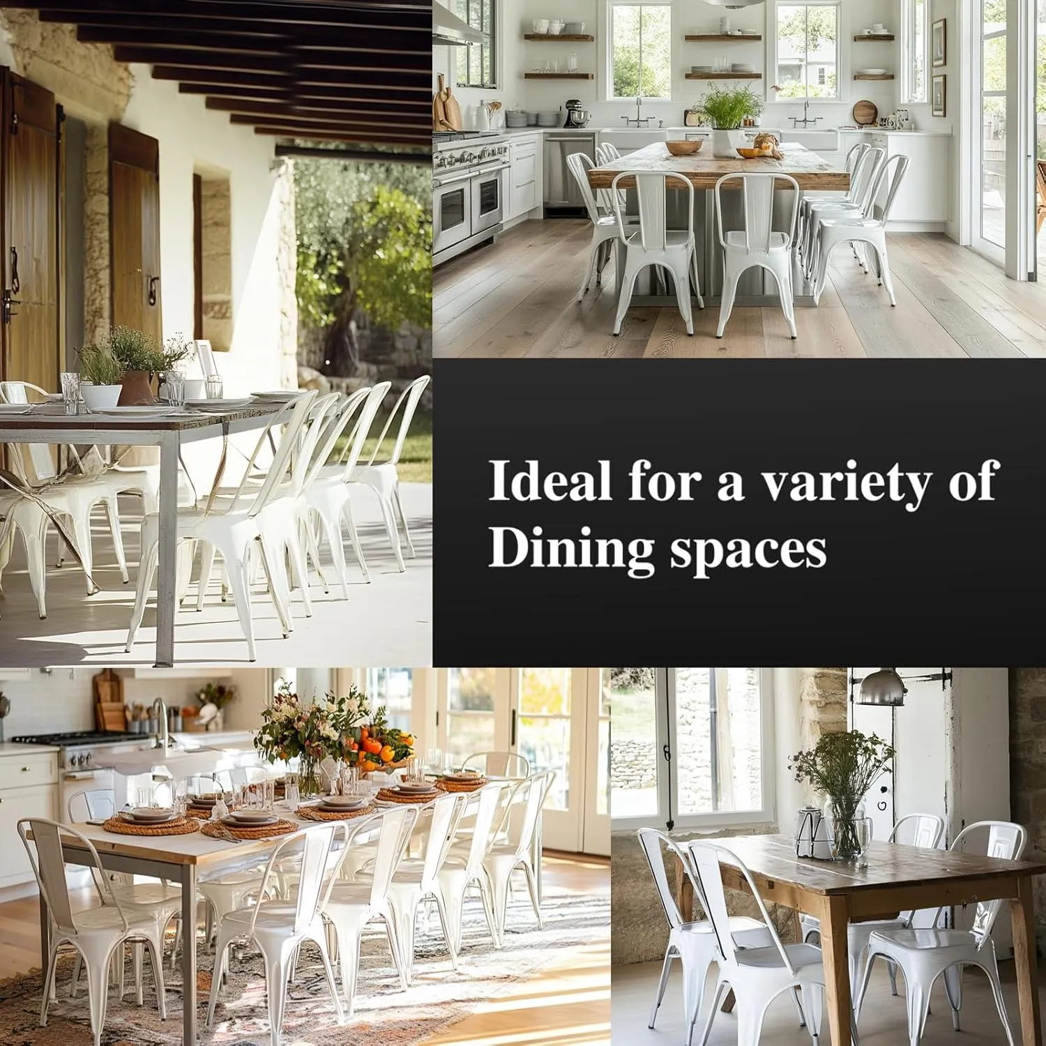 White Metal Dining Chairs Set of 2 Iron Stackable Industrial Tolix Style Outdoor Farmhouse Kitchen Cafe Arctic White Color