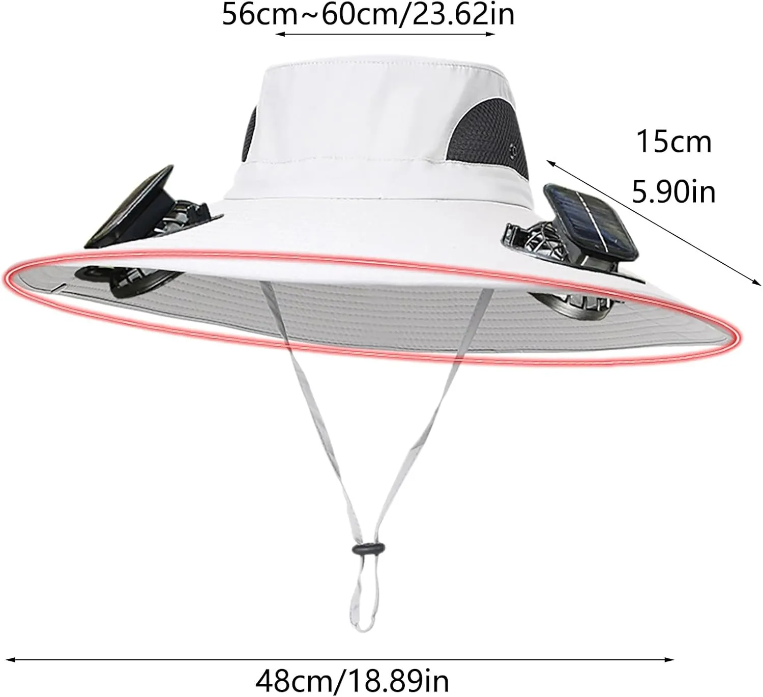 Wide Brim Hat with Fans Solar Power, UPF 50  Solar Panel Fan Hat for Fishing Camping Outdoor Beach Hiking