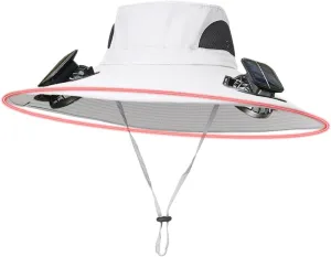 Wide Brim Hat with Fans Solar Power, UPF 50  Solar Panel Fan Hat for Fishing Camping Outdoor Beach Hiking