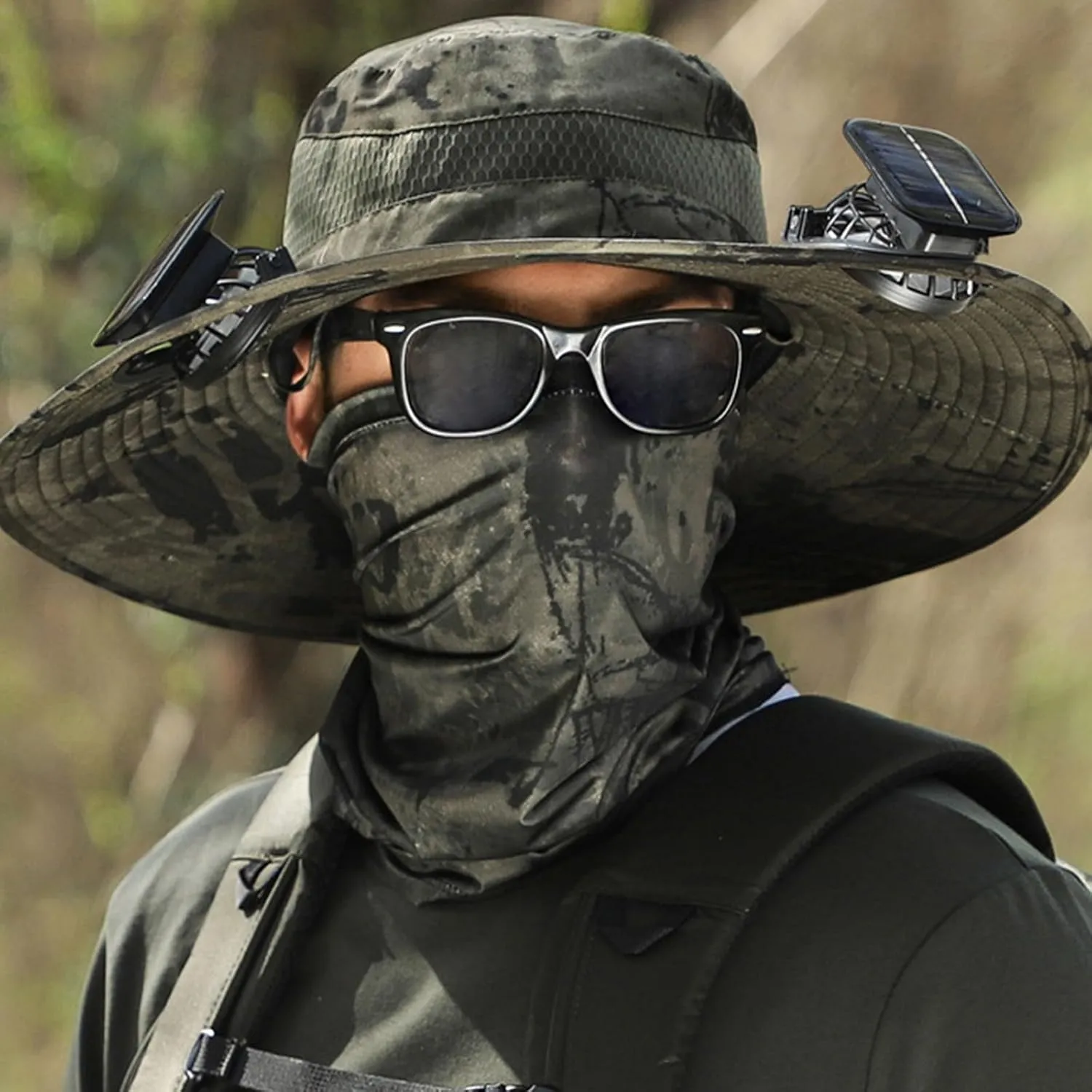 Wide Brim Hat with Fans Solar Power, UPF 50  Solar Panel Fan Hat for Fishing Camping Outdoor Beach Hiking