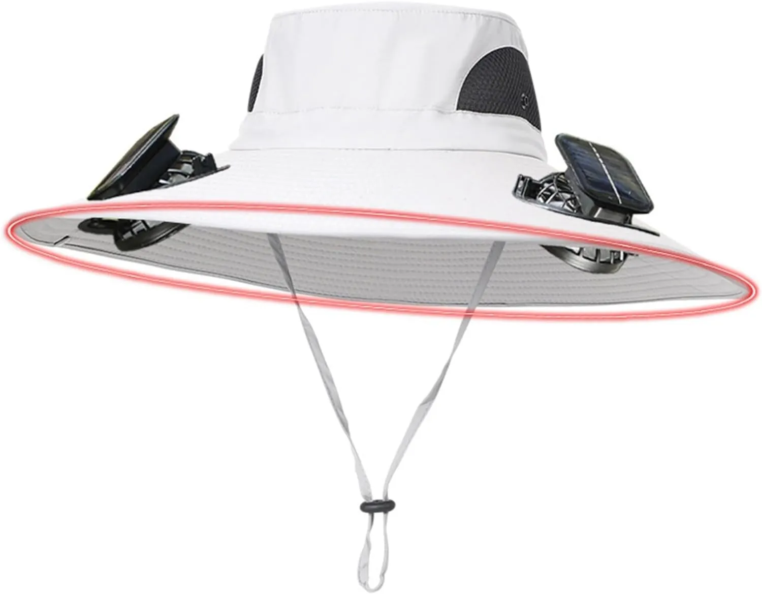 Wide Brim Hat with Fans Solar Power, UPF 50  Solar Panel Fan Hat for Fishing Camping Outdoor Beach Hiking