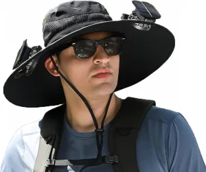 Wide Brim Solar Fan Hat, Outdoor Wide Brim Sun Hat, 2 Solar Fan Bucket Hats Set, Outdoor Fishing Bucket Hats