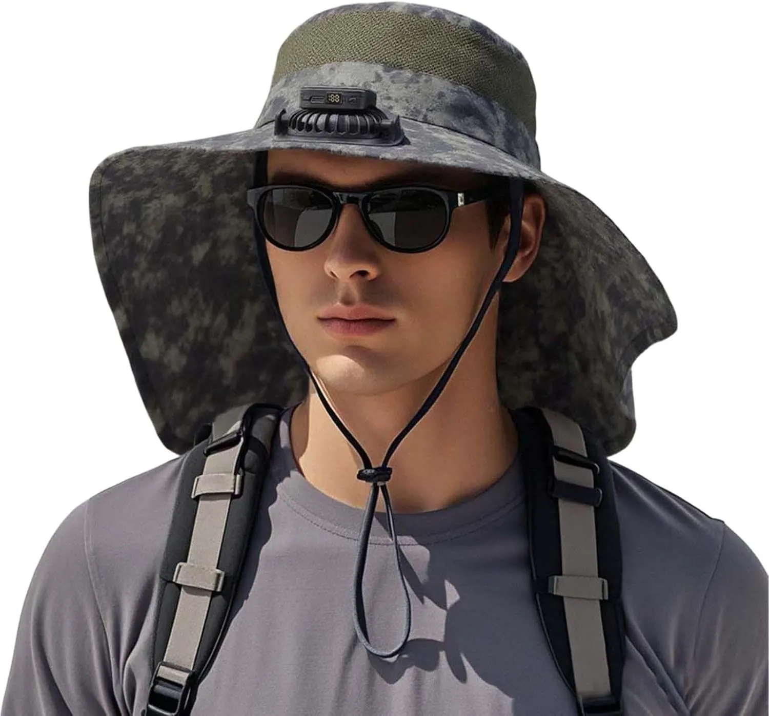 Wide Brim Solar Fan Hat, UPF 50  Bucket Hats with Solar Powered Fans for Beach Hiking Camping Fishing Outdoor