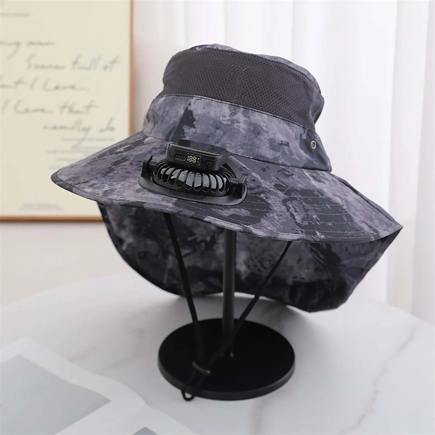 Wide Brim Solar Fan Hat, UPF 50  Bucket Hats with Solar Powered Fans for Beach Hiking Camping Fishing Outdoor