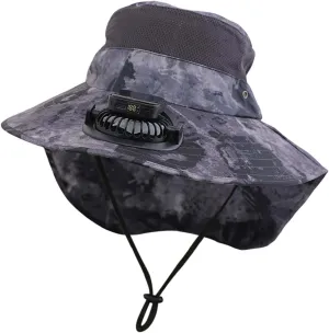 Wide Brim Solar Fan Hat, UPF 50  Bucket Hats with Solar Powered Fans for Beach Hiking Camping Fishing Outdoor