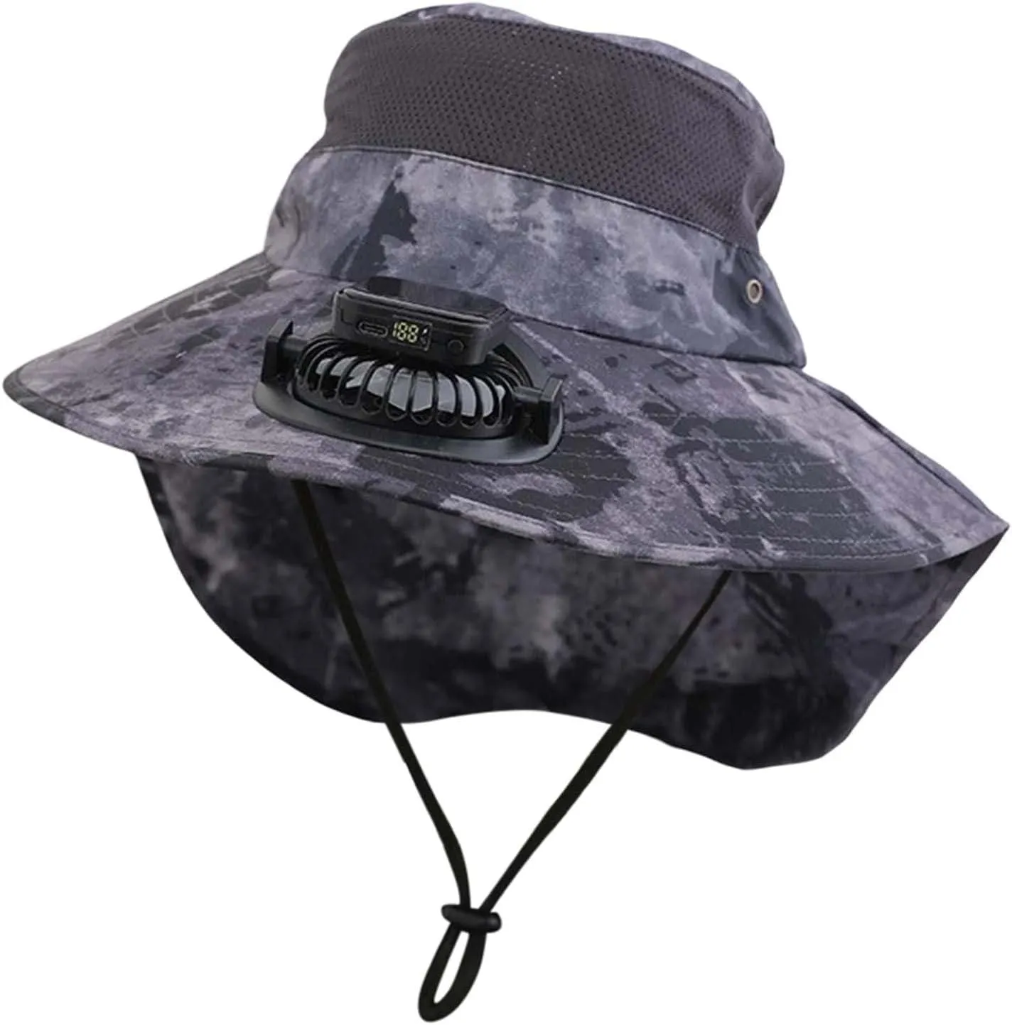 Wide Brim Solar Fan Hat, UPF 50  Bucket Hats with Solar Powered Fans for Beach Hiking Camping Fishing Outdoor