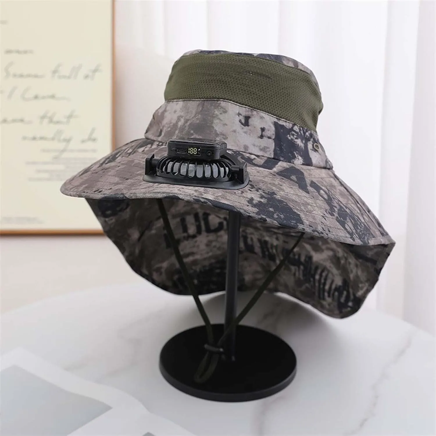 Wide Brim Solar Fan Hats for Woman, UPF 50  Solar Panel Fan Hat for Beach Hiking Outdoor Fishing Camping