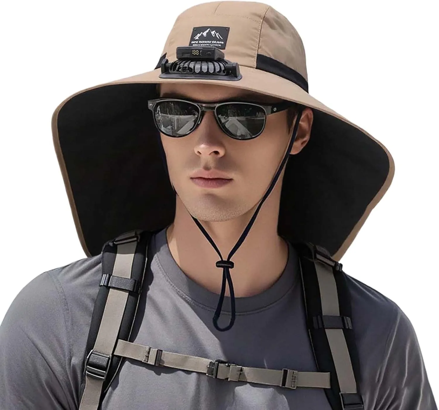 Wide Brim Solar Fan Hats for Woman, UPF 50  Solar Panel Fan Hat for Beach Hiking Outdoor Fishing Camping