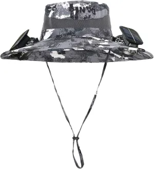 Wide Brim Solar Power Fan Hat, UPF 50  Bucket Hat with Solar Powered Fans for Hiking Fishing Outdoor Beach Camping