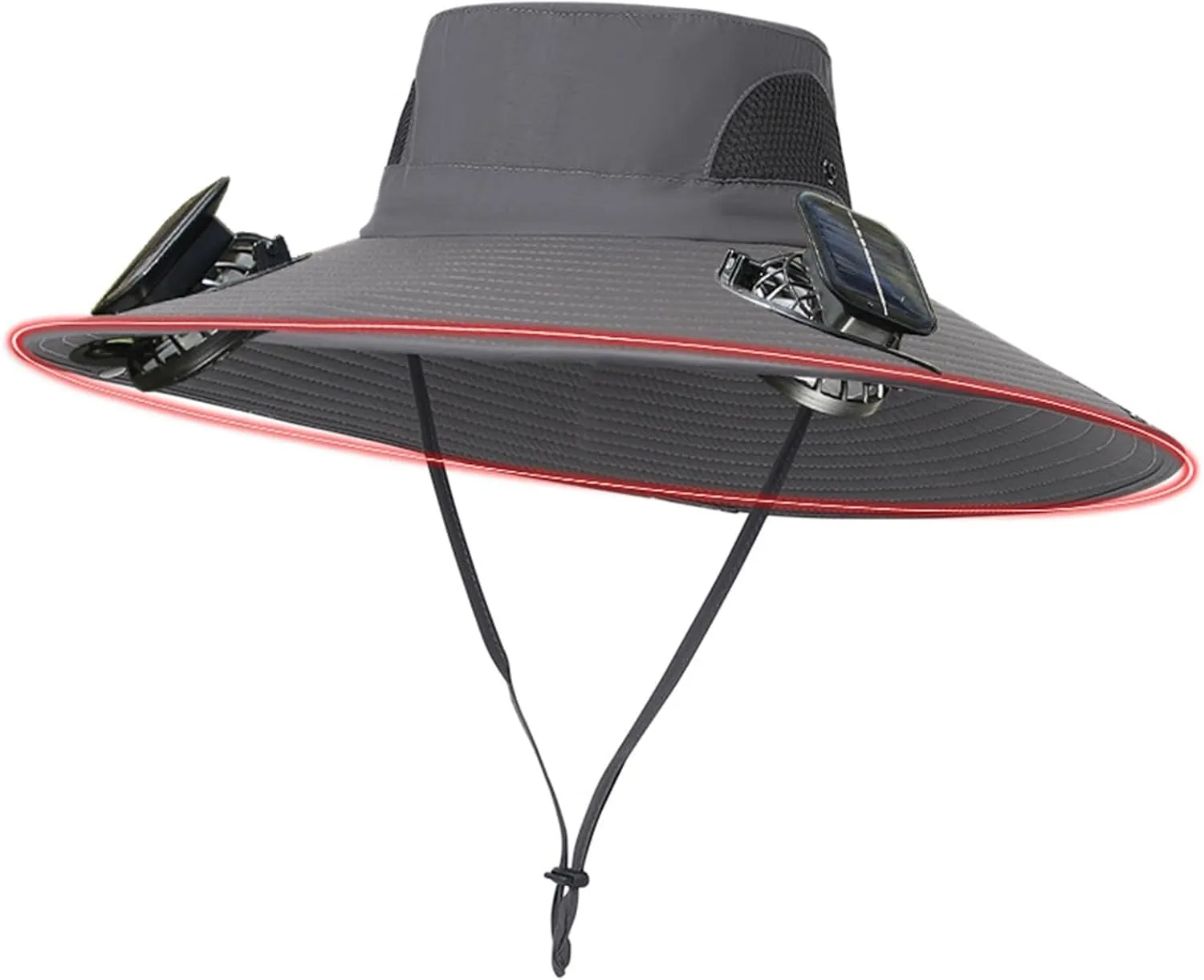 Wide Brim Solar Power Fan Hat, UPF 50  Solar Power Fan Bucket Hat for Camping Hiking Fishing Beach Outdoor
