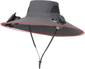 Wide Brim Solar Power Fan Hat, UPF 50  Solar Power Fan Bucket Hat for Camping Hiking Fishing Beach Outdoor