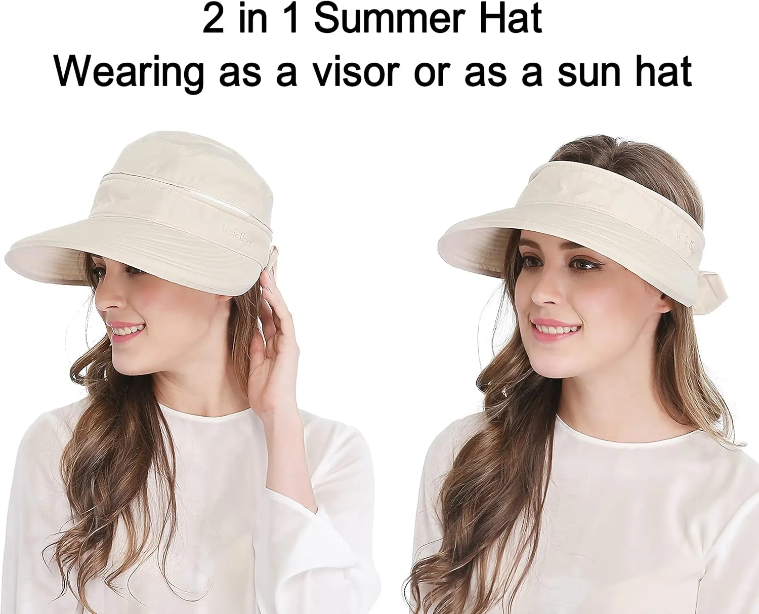 Wide Large Brim Sun Hat Summer UV Protection Thin Hat 2 in 1 Beach Sun Hat