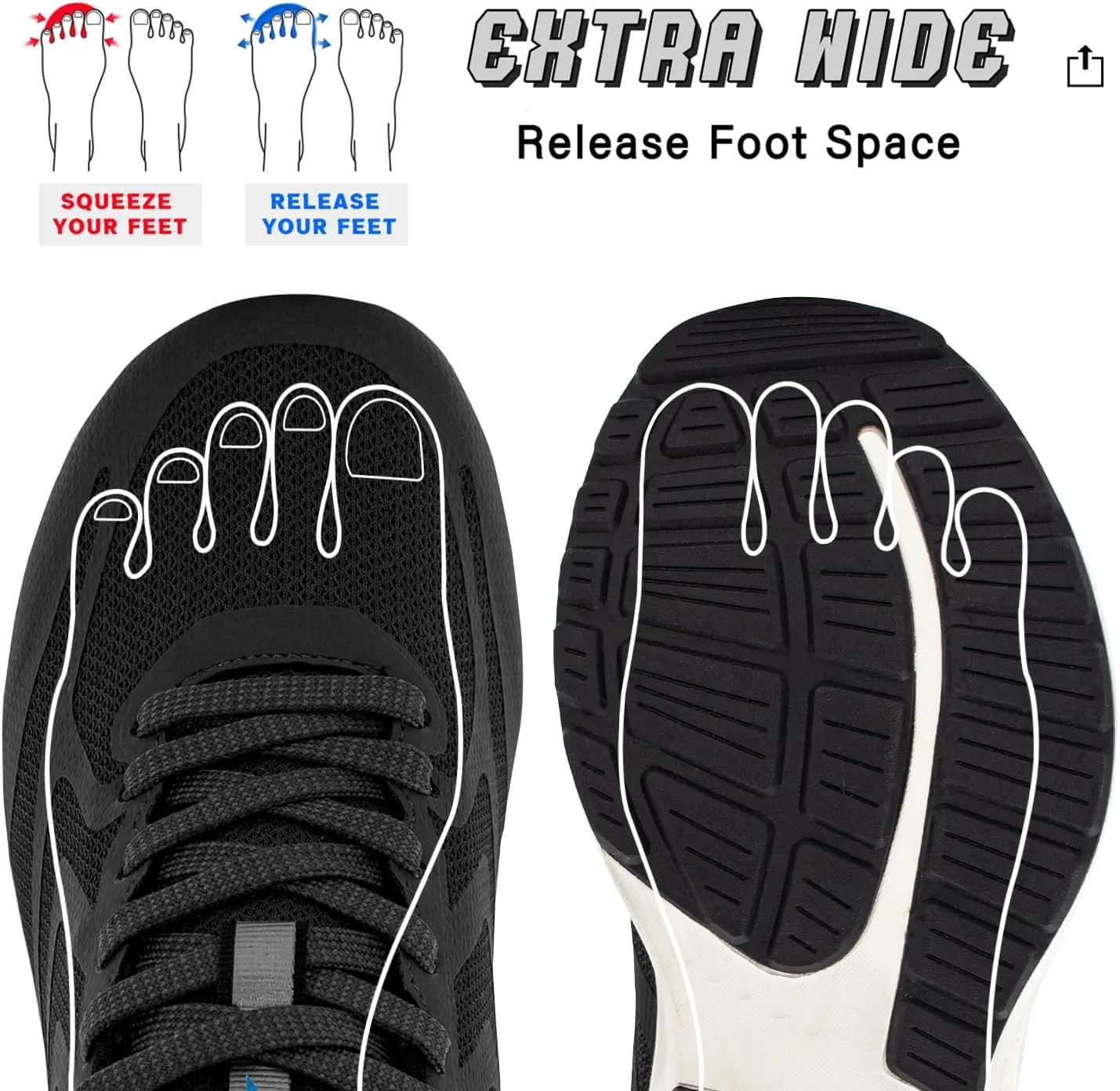 Wide Toe Box Sneakers for Women - Extra Wide Width Lightweight Running Shoes, Breathable Walking Tennis Shoes with Arch Support and Non-Slip Rubber Outsole