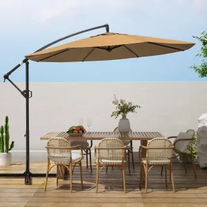 wikiwiki 10ft Patio Umbrellas Offset Outdoor Umbrella Cantilever Hanging Umbrellas w/Infinite Tilt, Fade Resistant Waterproof RECYCLED FABRIC Canopy & Cross Base, for Yard, Garden & Deck, Tan
