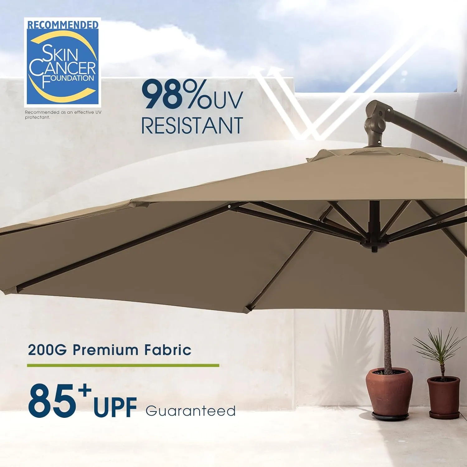 wikiwiki 10ft Patio Umbrellas Offset Outdoor Umbrella Cantilever Hanging Umbrellas w/Infinite Tilt, Fade Resistant Waterproof RECYCLED FABRIC Canopy & Cross Base, for Yard, Garden & Deck, Tan