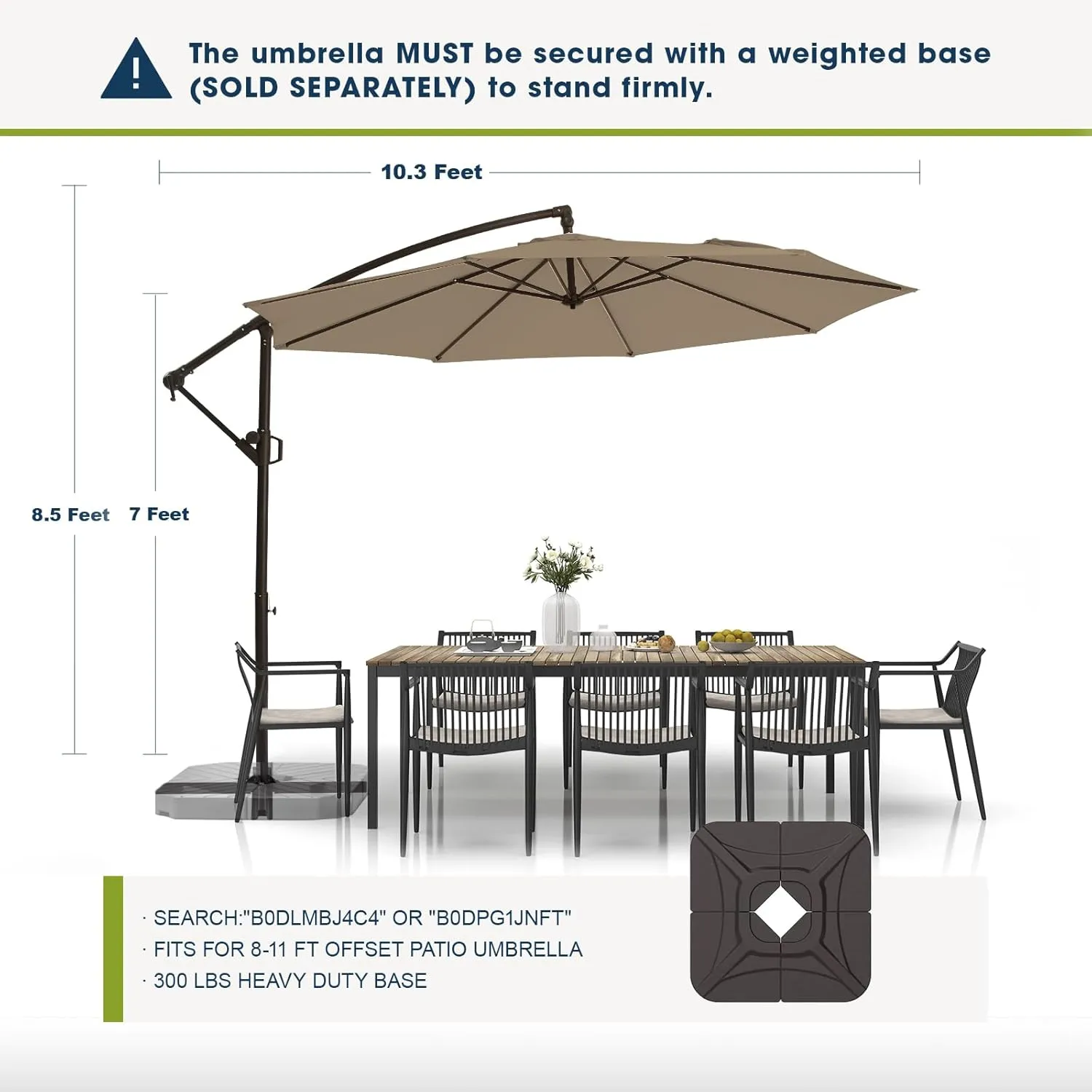 wikiwiki 10ft Patio Umbrellas Offset Outdoor Umbrella Cantilever Hanging Umbrellas w/Infinite Tilt, Fade Resistant Waterproof RECYCLED FABRIC Canopy & Cross Base, for Yard, Garden & Deck, Tan