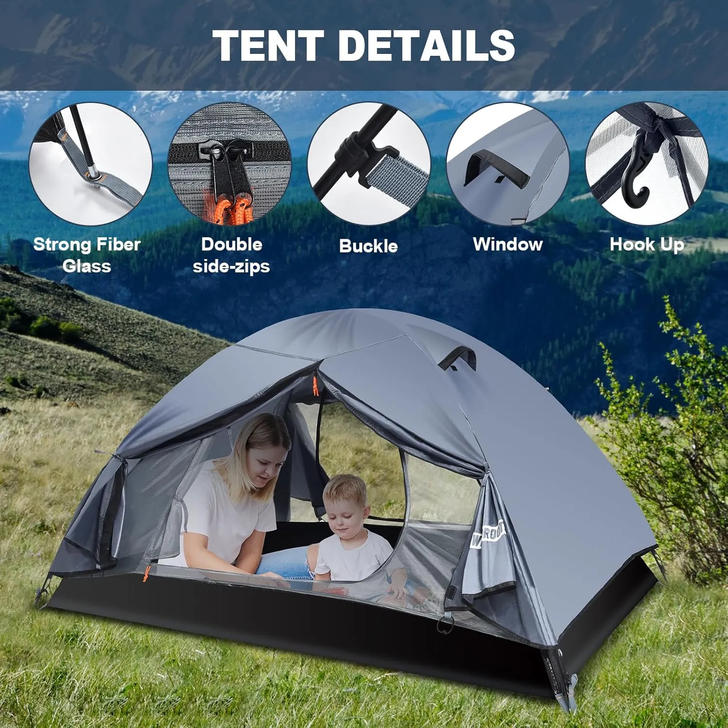 WILDROOTS Backpacking Tent, Mountain Hiking Tent for 2 Person, 4 Season Lightweight Camping Tent