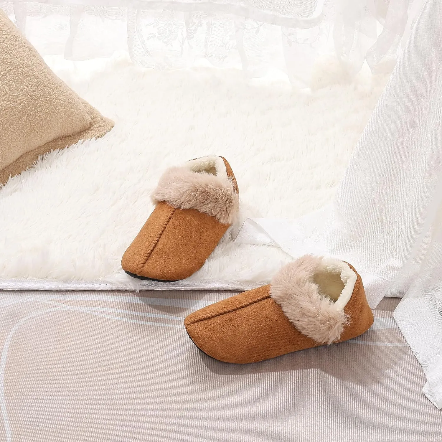 Winter Warm Floor Slippers for Women Man, Unisex Cozy Comfy Home Bedroom Shoes with Soft Sole, Plush Lightweight House Slippers